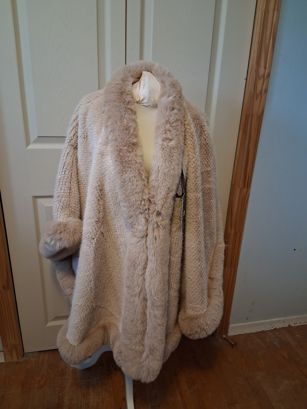 Faux Fur Shawl Collar Coat - Cream